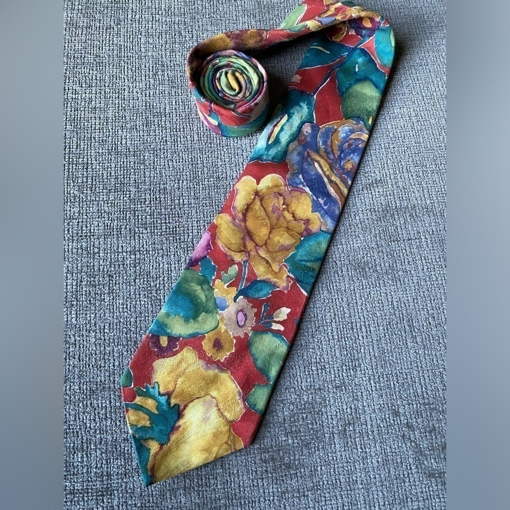 Vintage Andhurst Floral Water Color Neck Tie Mens Career Wear Suit Office Bright